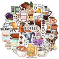 Coffee Stickers for Water Bottles Adults Coffee Stickers for Laptop Coffee Cup Stickers for Scrapbooking Coffee Vinyl Waterproof Stickers 50 Packs