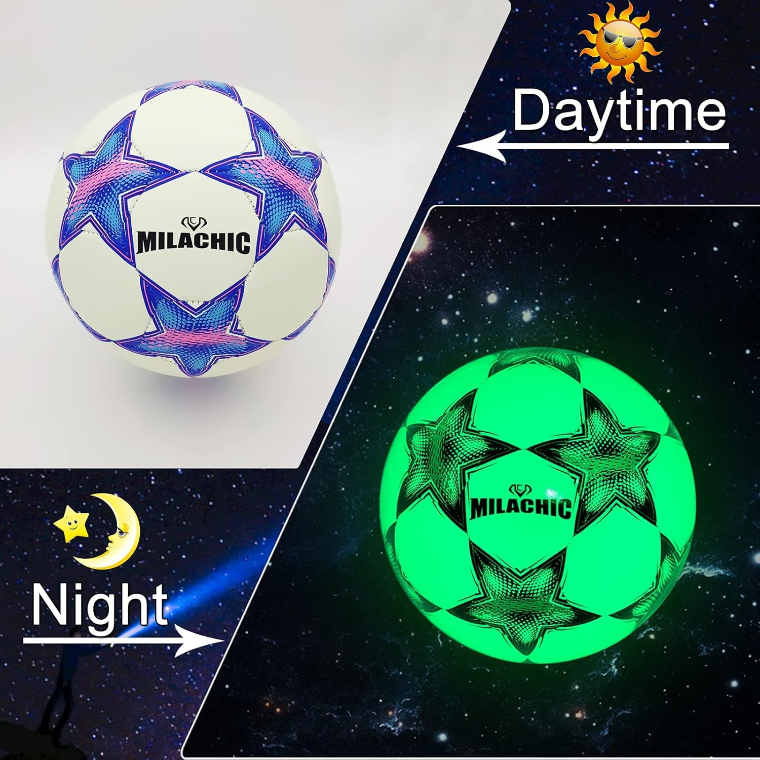 Soccer Ball, Glow in the Dark Soccer Ball Size 3/4 / 5 with Pump, Glowing Luminious Soccer Balls Gifts for Boys, Girls, Men, Women Indoor-Outdoor Soccer Training