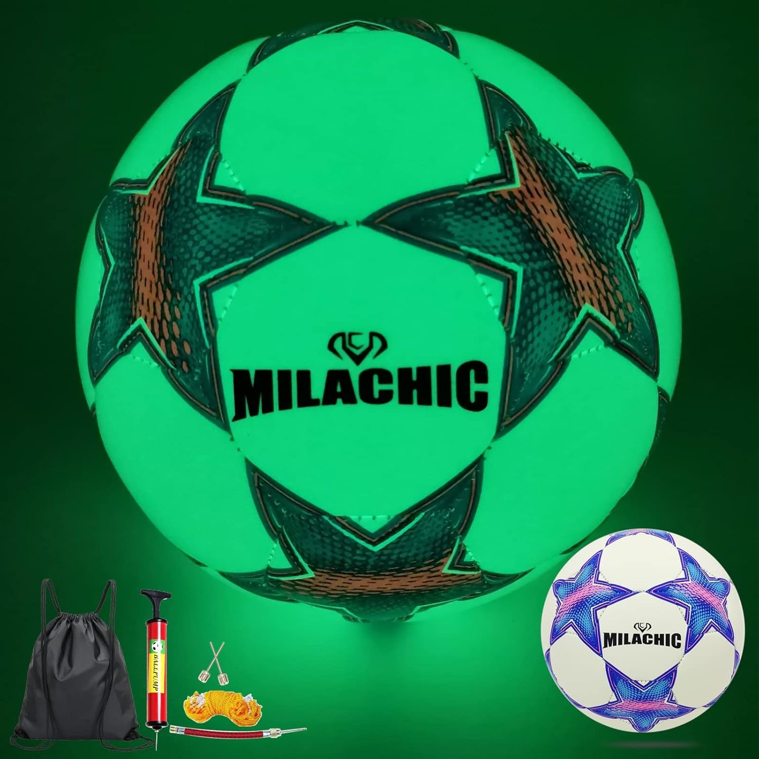 Soccer Ball, Glow in the Dark Soccer Ball Size 3/4 / 5 with Pump, Glowing Luminious Soccer Balls Gifts for Boys, Girls, Men, Women Indoor-Outdoor Soccer Training